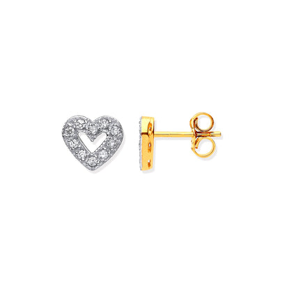 Yellow Gold Cz Heart Stud Earrings