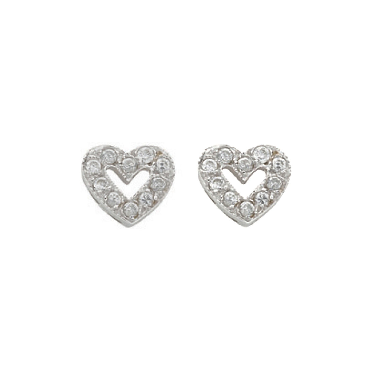 White Gold Cz Heart Stud Earrings