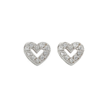 White Gold Cz Heart Stud Earrings
