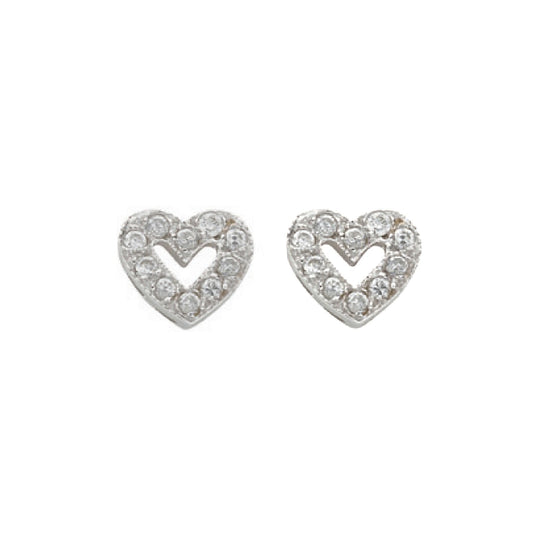 White Gold Cz Heart Stud Earrings