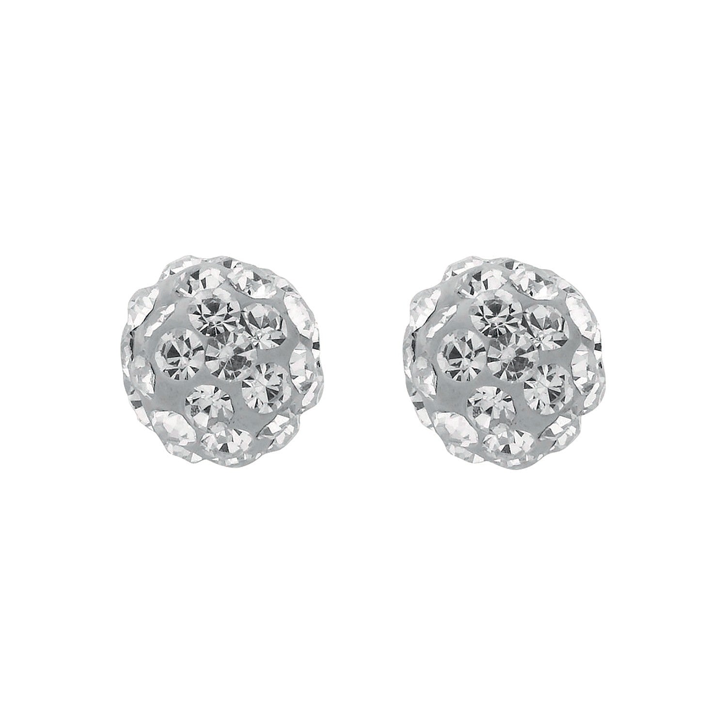 Yellow Gold 8mm  White Crystal Stud Earrings