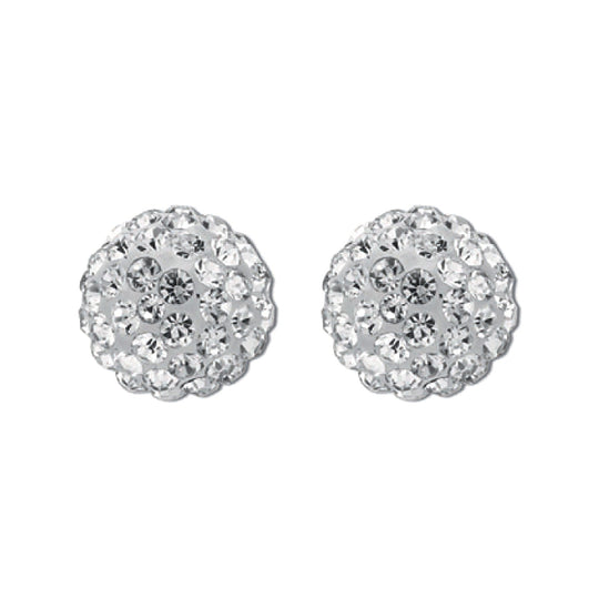 Yellow Gold 10 mm White  Crystal Stud Earrings