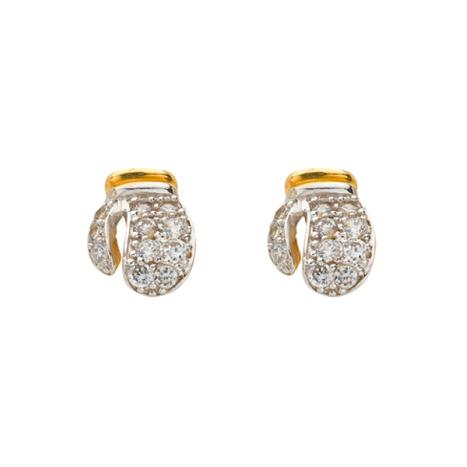 Yellow Gold Cz Boxing Gloves Stud Earrings
