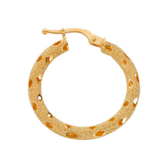 Yellow Gold 24.3mm Frosted Hoop Earrings