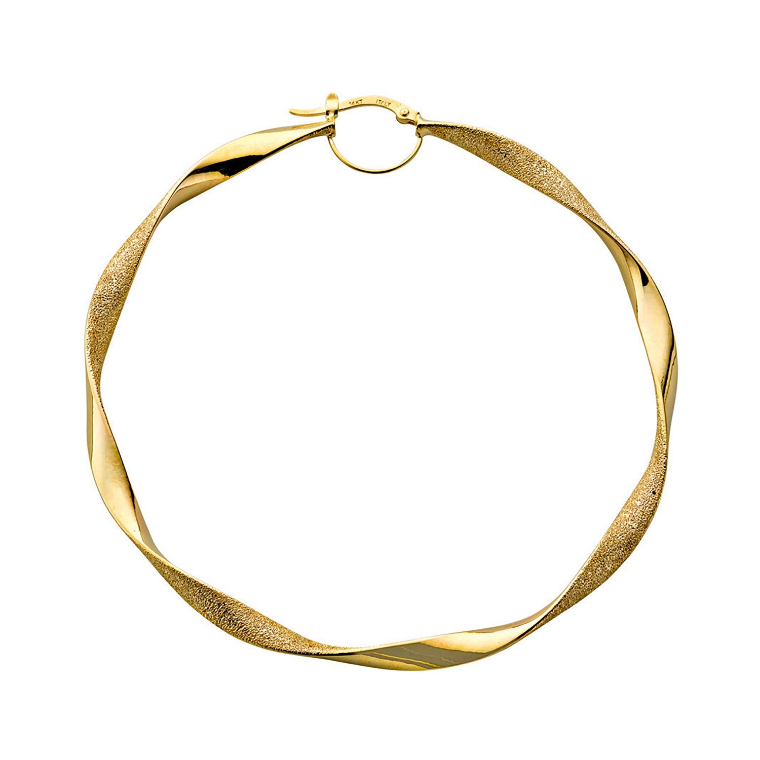 Yellow Gold 67.3mm Frosted Twisted Hoop Earrings