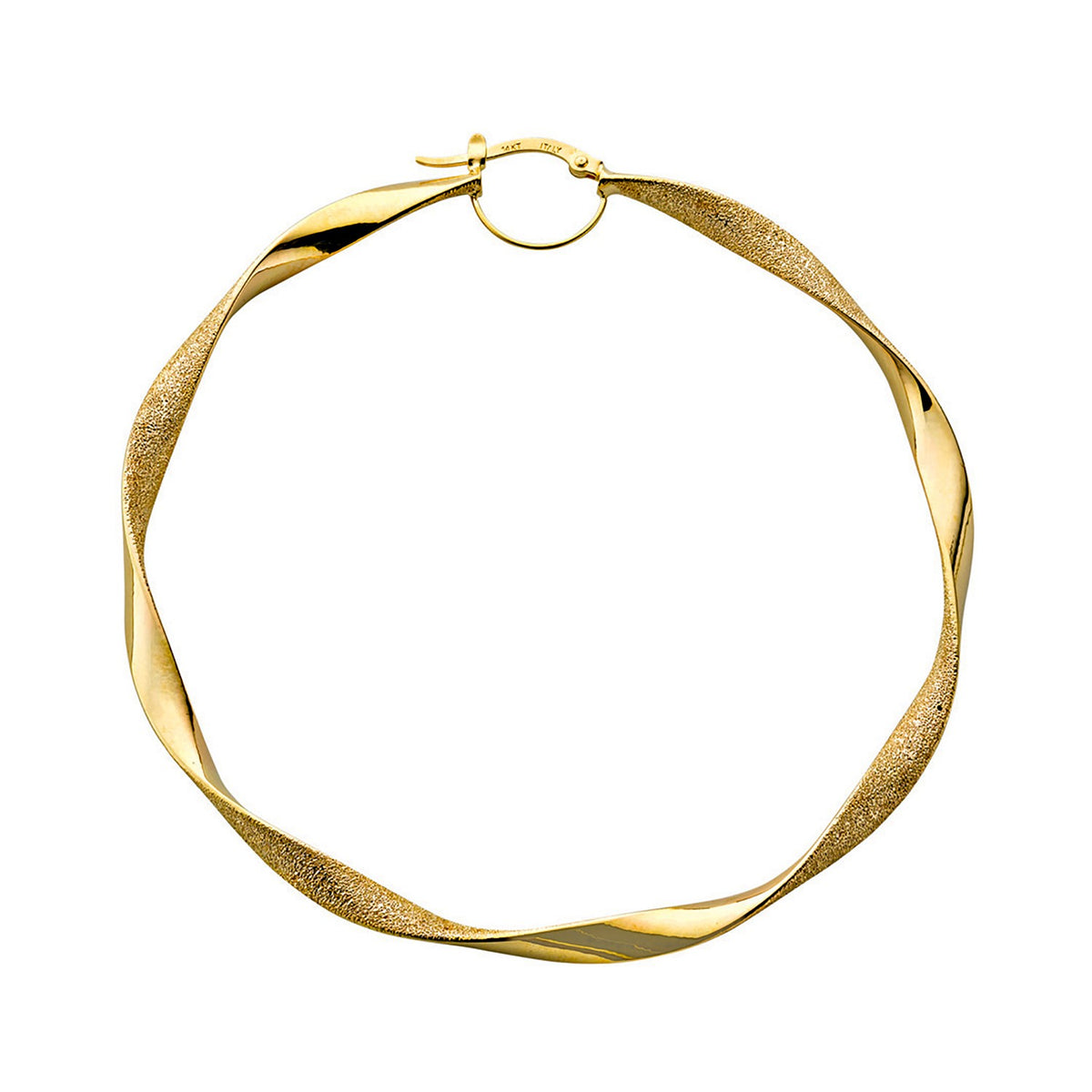 Yellow Gold 67.3mm Frosted Twisted Hoop Earrings
