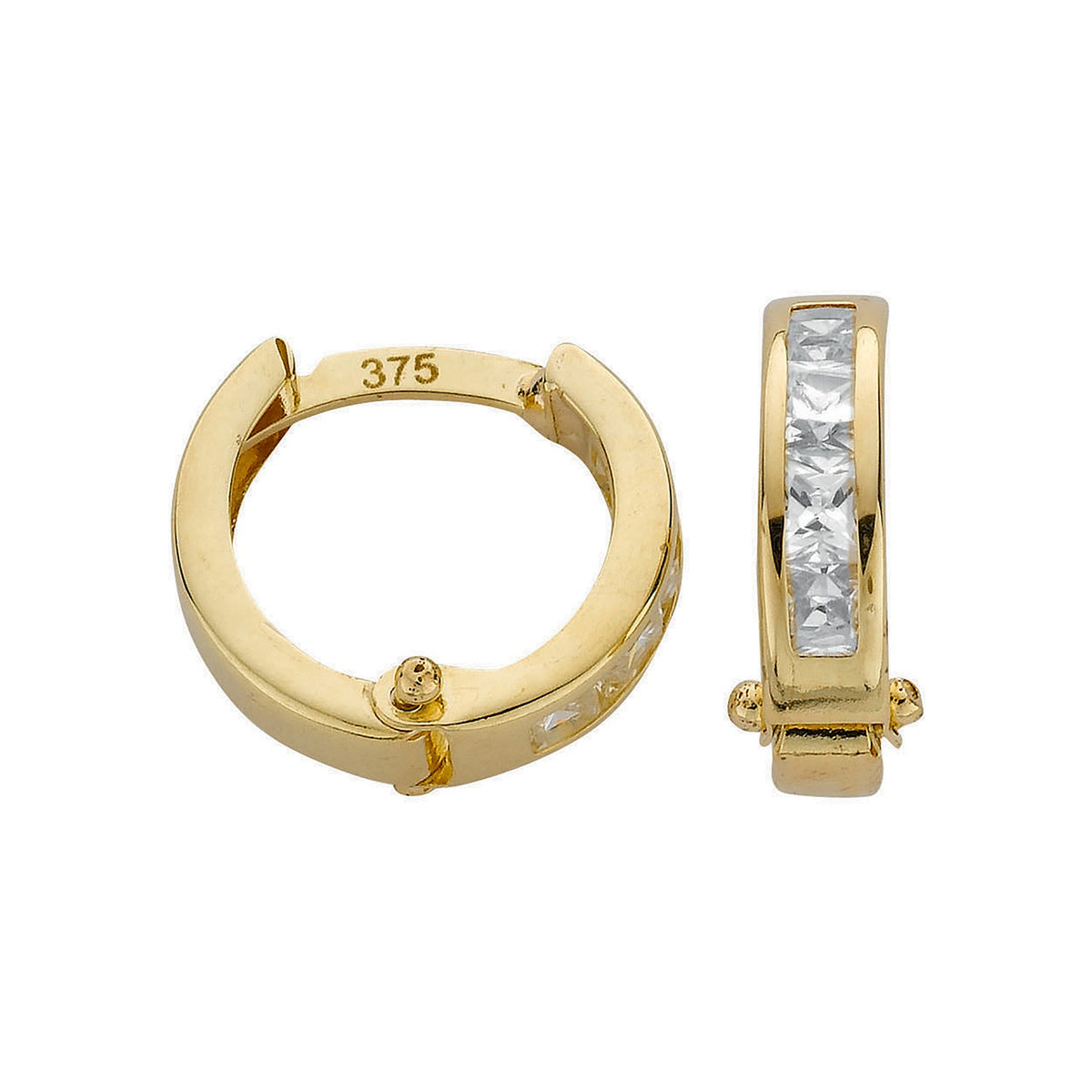 Yellow Gold 12.4mm Princess Cut Cz Hinged Huggies