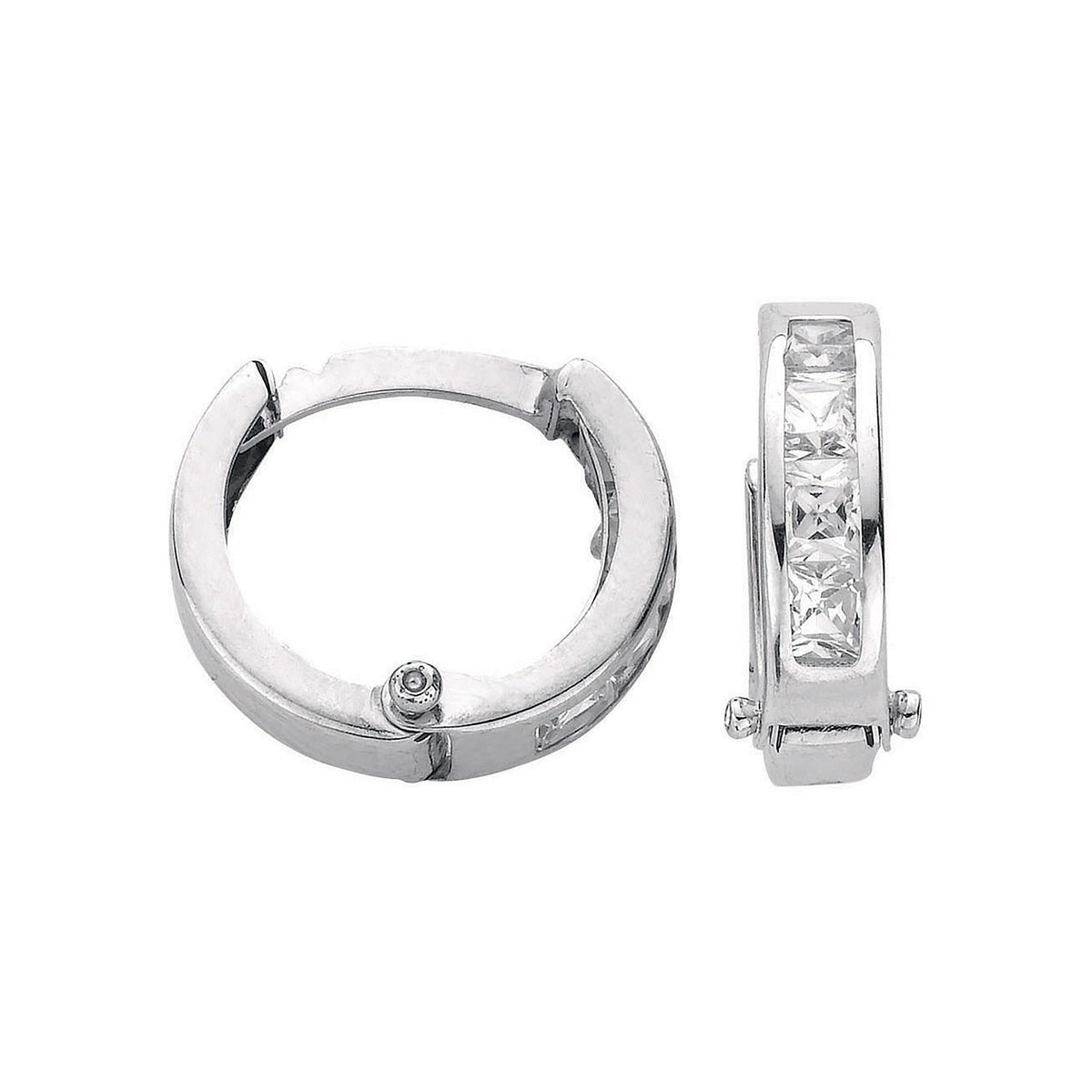 White Gold 12.4mm Princess Cut Cz Hinged Huggies