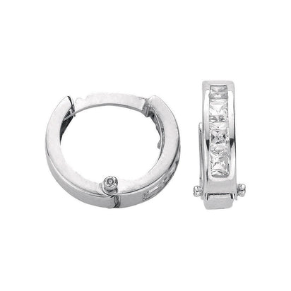 White Gold 12.4mm Princess Cut Cz Hinged Huggies