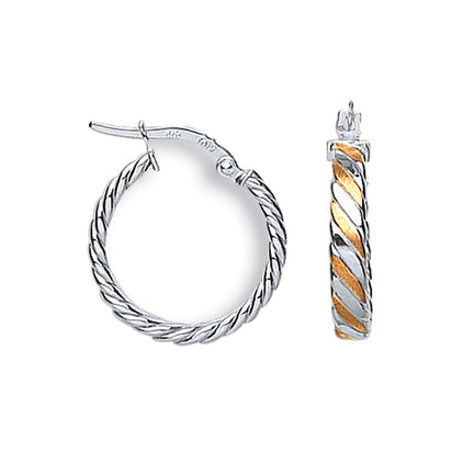 White Gold & Rose Gold Twisted Hoops Earrings