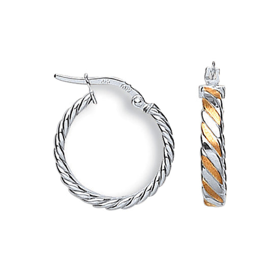 White Gold & Rose Gold Twisted Hoops Earrings