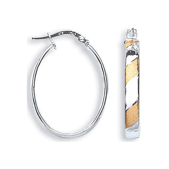 White Gold & Yellow Gold Twisted Oval Hoop Earrings