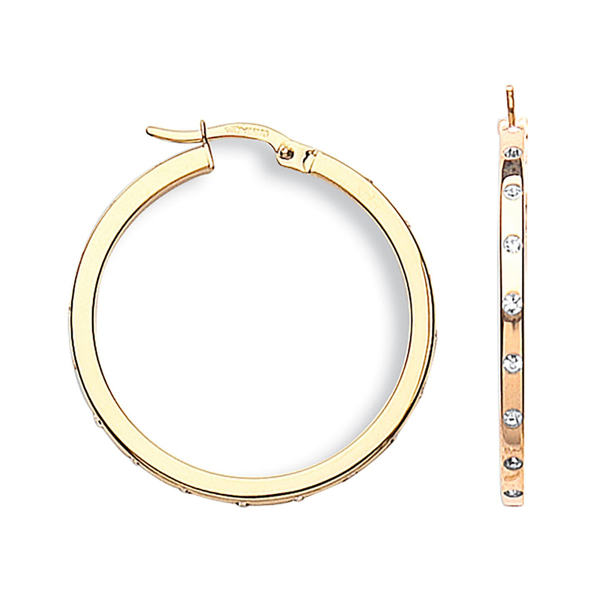 Yellow Gold Cz Hoop Earrings