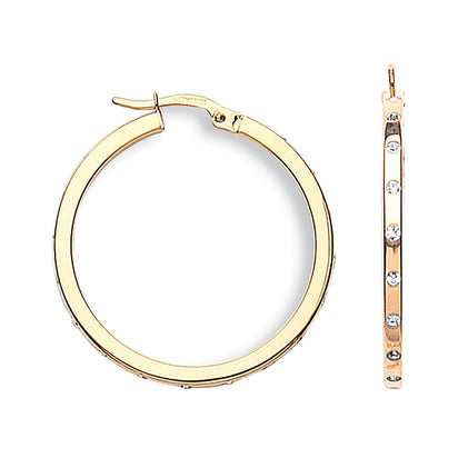 Yellow Gold Cz Hoop Earrings