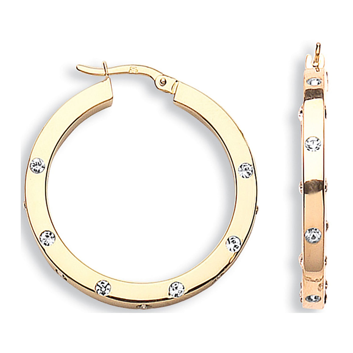 Yellow Gold Cz Hoop Earrings