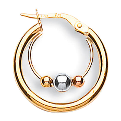 Yellow Gold White Gold & Rose Gold 19.7mm Fancy Hoop Earrings