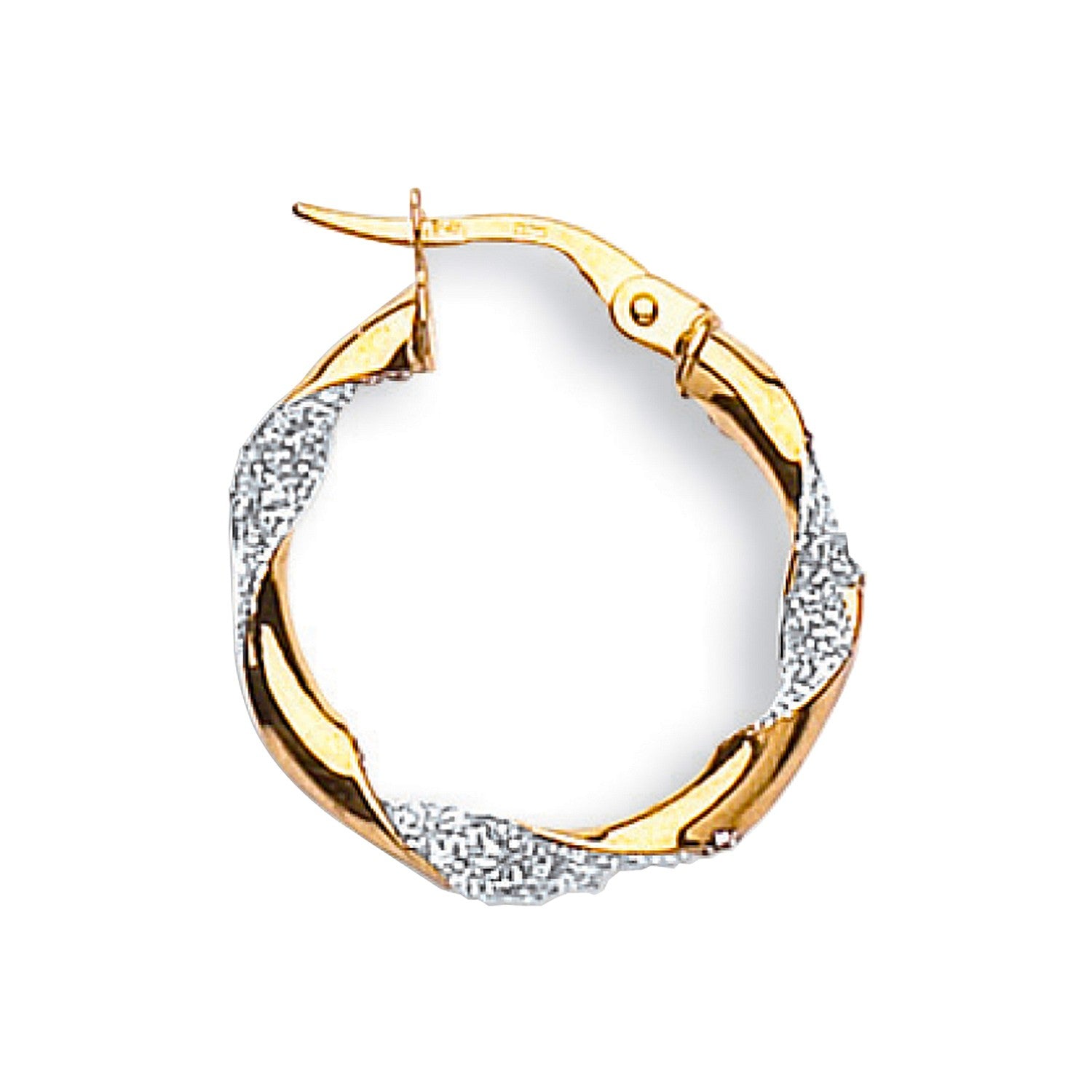 Yellow Gold & White Gold Glitter Finish Twisted 22mm Hoop Earrings