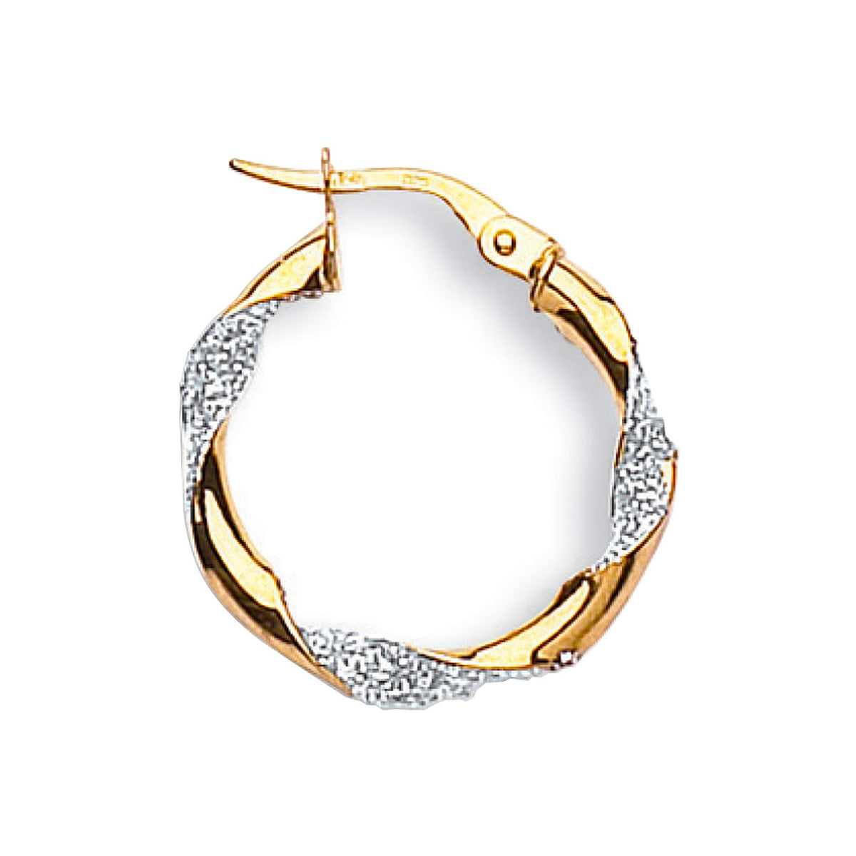 Yellow Gold &amp; White Gold Glitter Finish Twisted 22mm Hoop Earrings