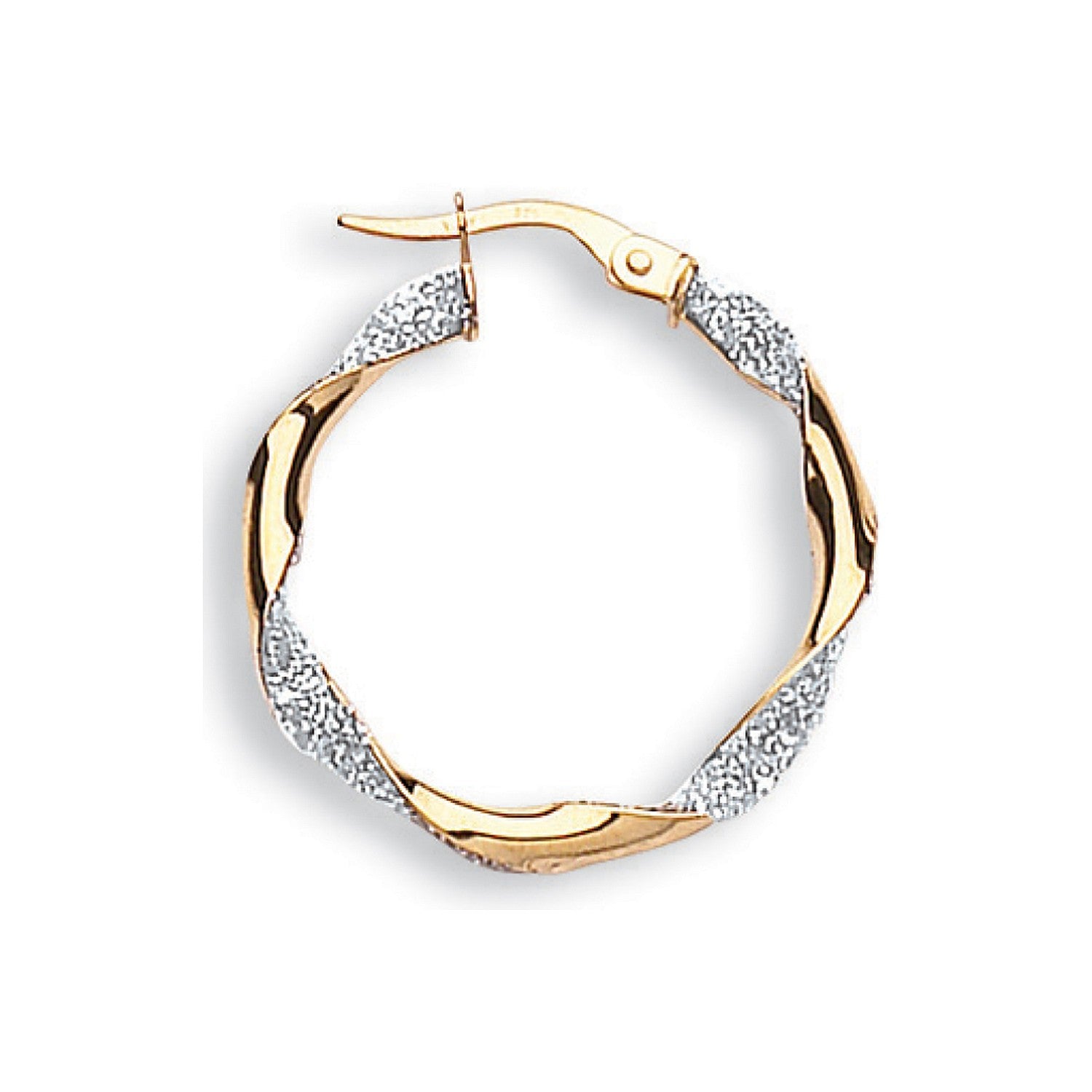 Yellow Gold & White Gold Glitter Finish Twisted 25.3mm Hoop Earrings