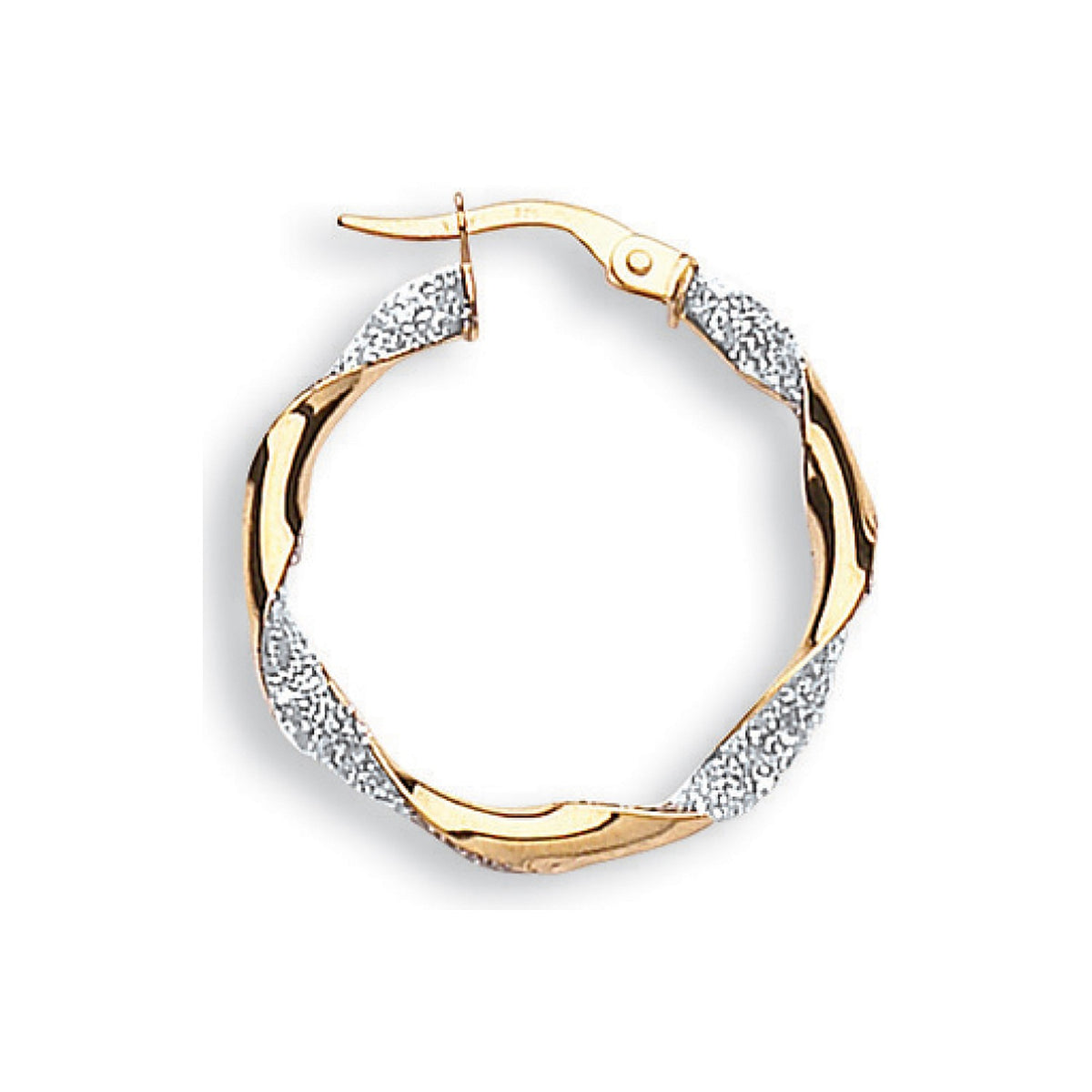 Yellow Gold &amp; White Gold Glitter Finish Twisted 25.3mm Hoop Earrings