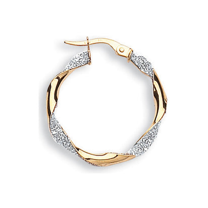 Yellow Gold & White Gold Glitter Finish Twisted 25.3mm Hoop Earrings