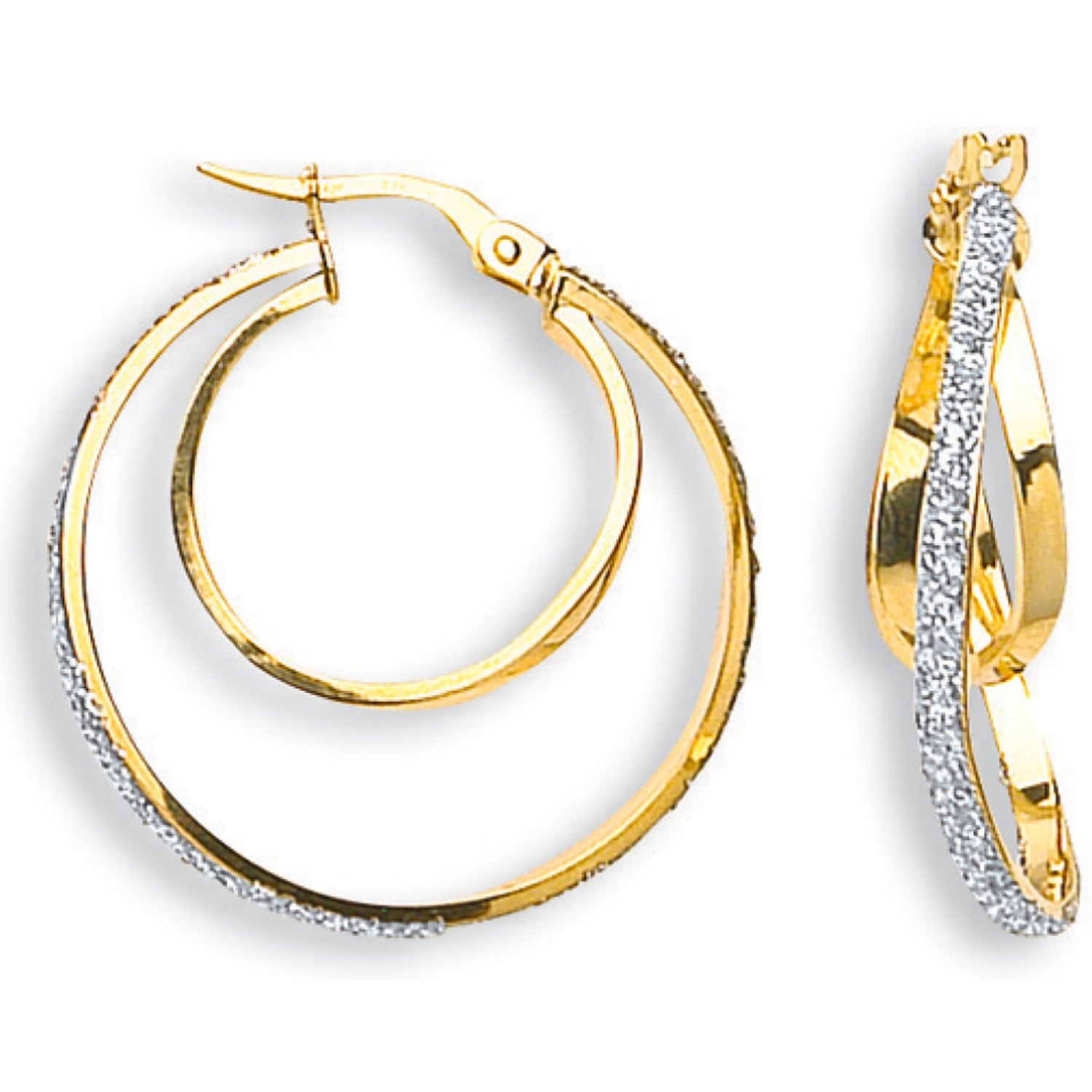 Yellow Gold & White Gold 23mm Double Hoop Earrings
