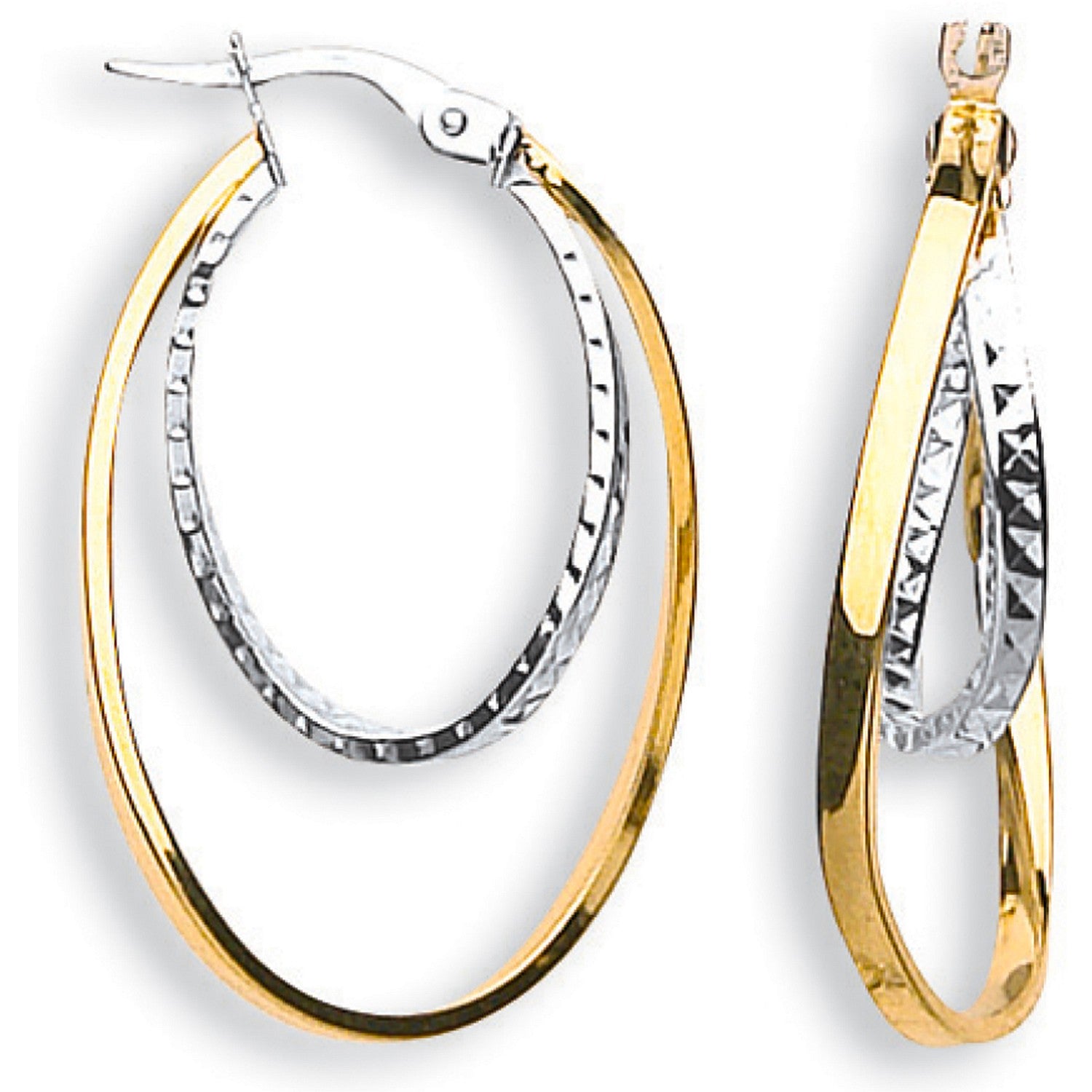 Yellow Gold & White Gold Double Oval Hoop Earrings