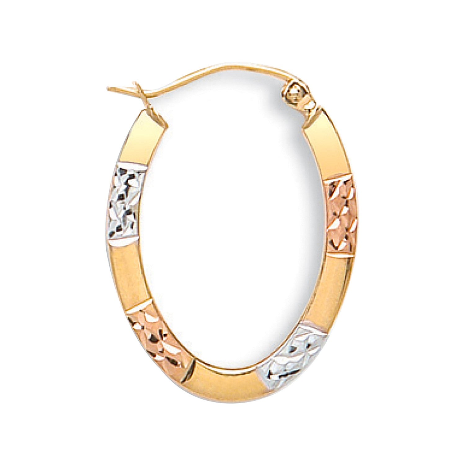 Yellow Gold White Gold & Rose Gold D/C Oval Creoles