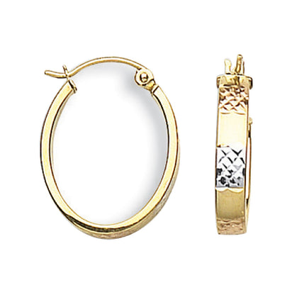 Yellow Gold White Gold & Rose Gold D/C Oval Creoles
