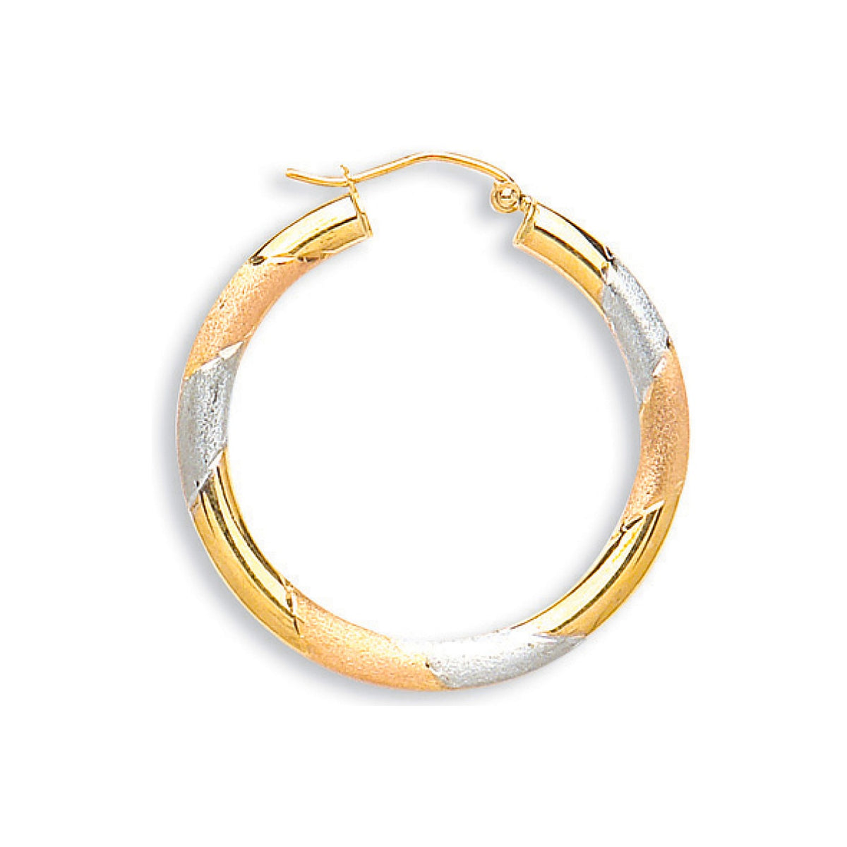 Yellow Gold White Gold &amp; Rose Gold D/C 30mm Hoop Earrings