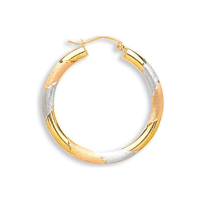 Yellow Gold White Gold & Rose Gold D/C 30mm Hoop Earrings