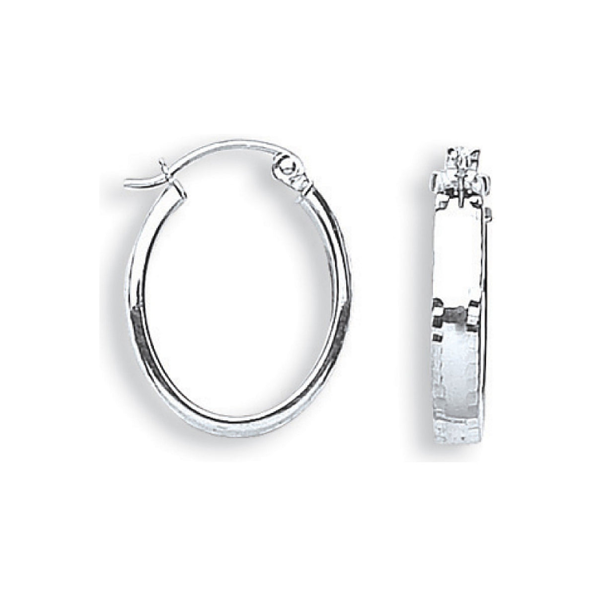White Gold D/C Oval Hoop Earrings