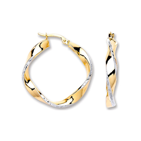 White Gold & Yellow Gold 28.3mm Twisted Hoop Earrings