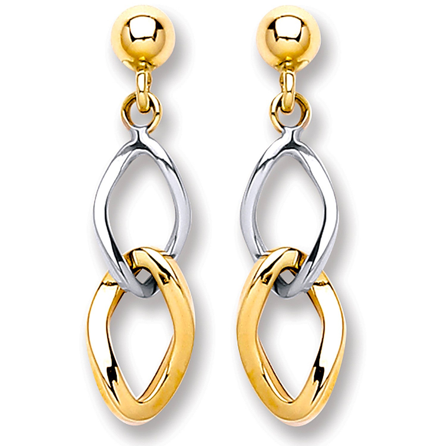 White Gold & Yellow Gold Drop Earrings