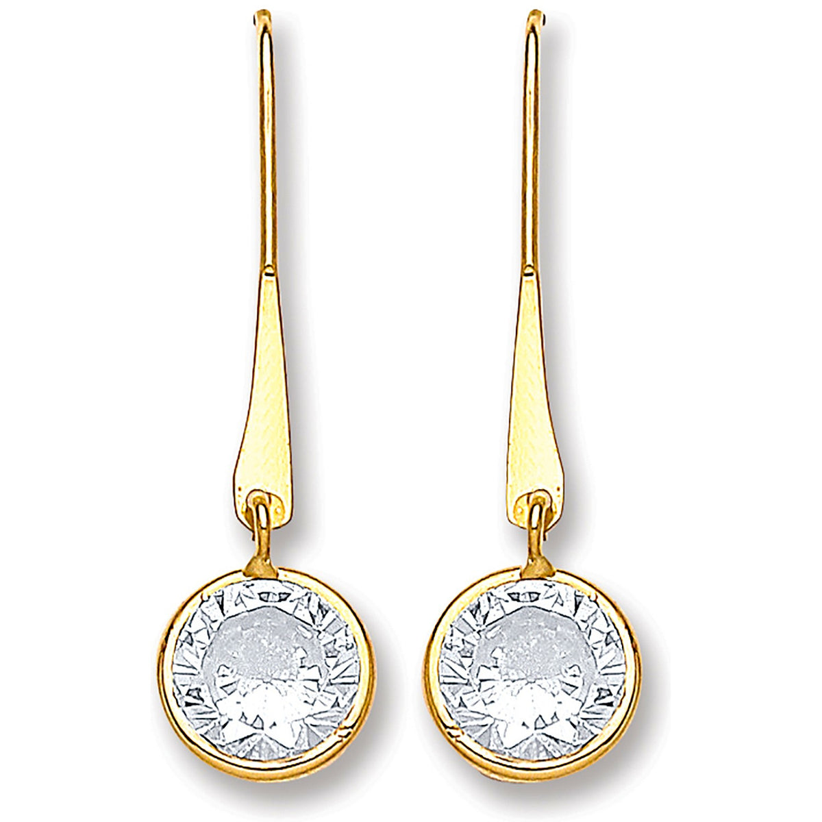 Yellow Gold Cz Drop Hook Style Earrings
