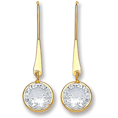 Yellow Gold Cz Drop Hook Style Earrings