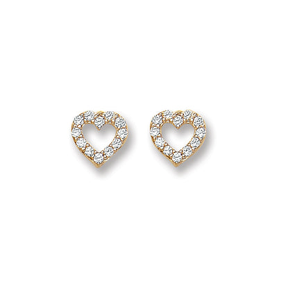 Yellow Gold Heart Shape Cz Stud Earrings