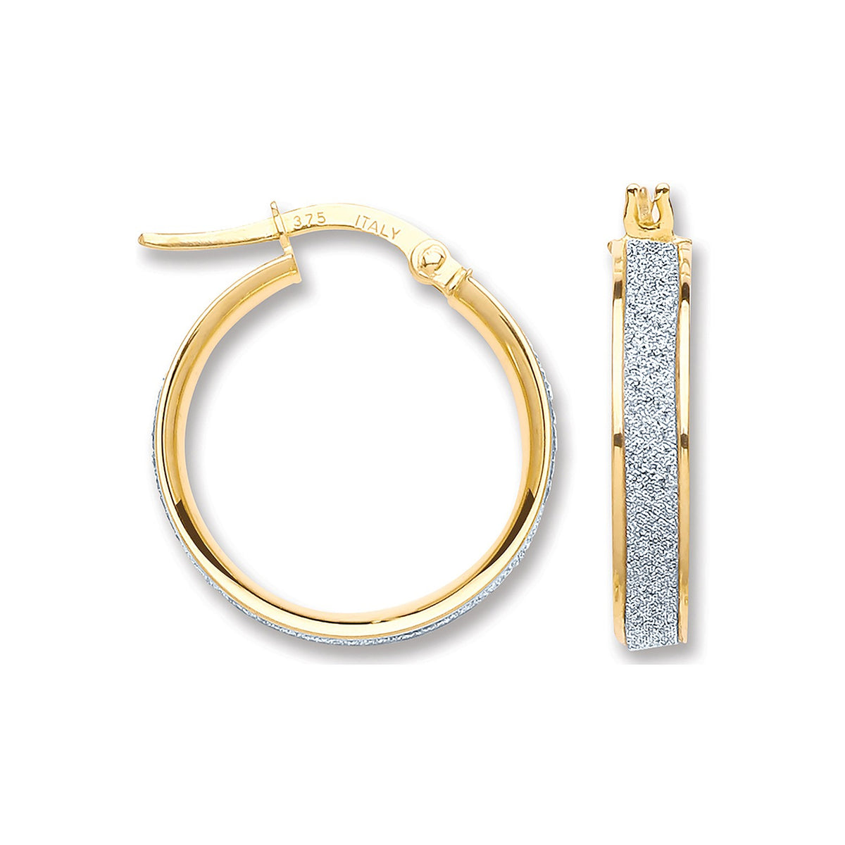 Yellow Gold Glitter Hoop 17mm Earrings