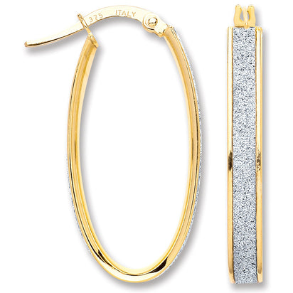 Yellow Gold Moondust Oval Hoop Earrings