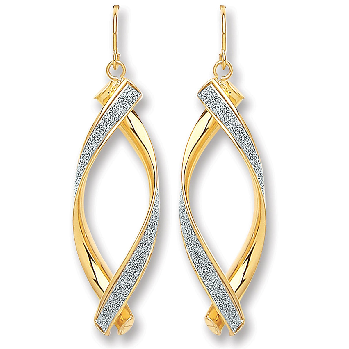 Yellow Gold Moondust Oval Twist Drop Earrings