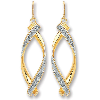 Yellow Gold Moondust Oval Twist Drop Earrings