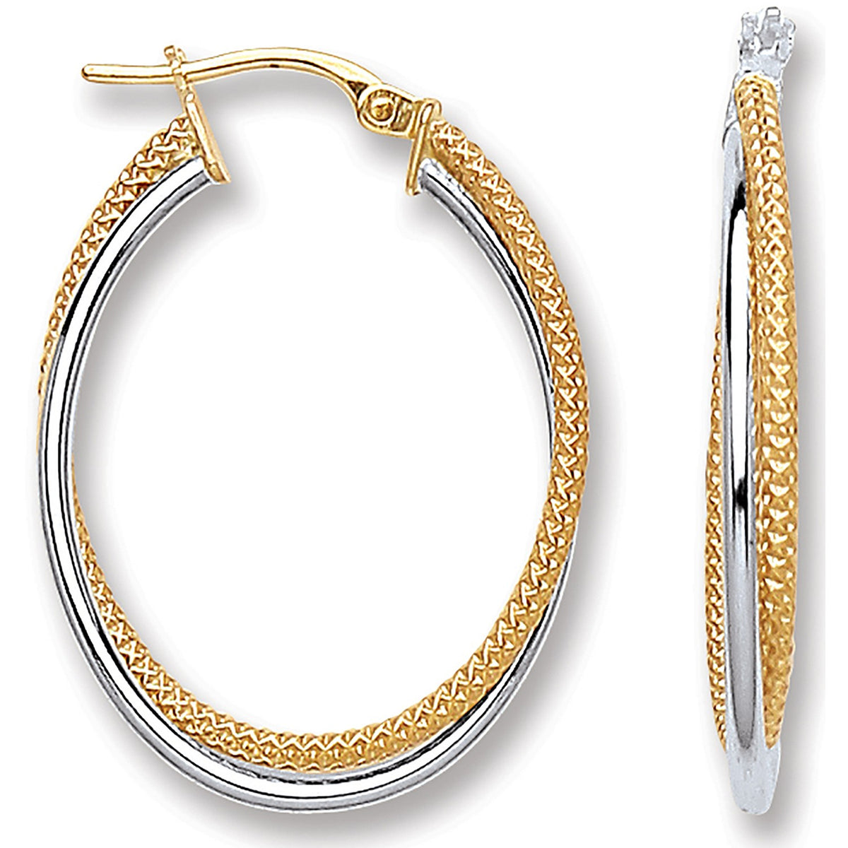 White Gold &amp; Yellow Gold Oval Double Hoop Earrings