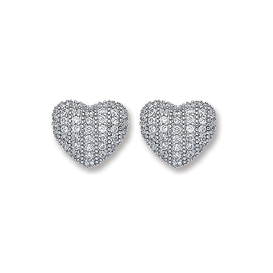 White Gold Cz Heart Stud