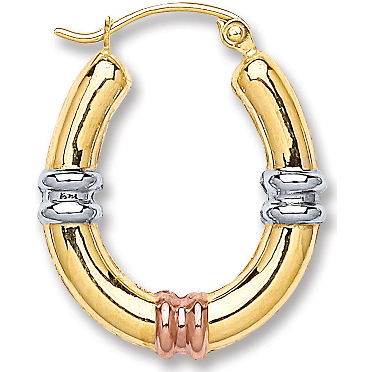 R, White Gold &amp; Yellow Gold Oval Ribbed Hoop Earrings