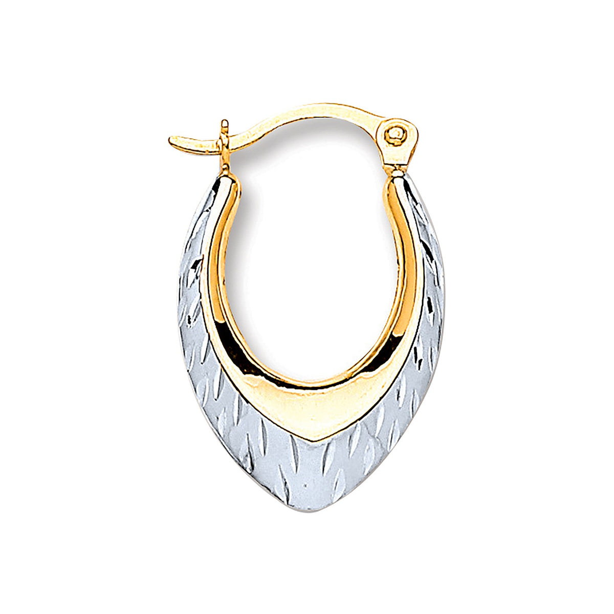 White Gold &amp; Yellow Gold Oval Ribbed Hoop Earrings