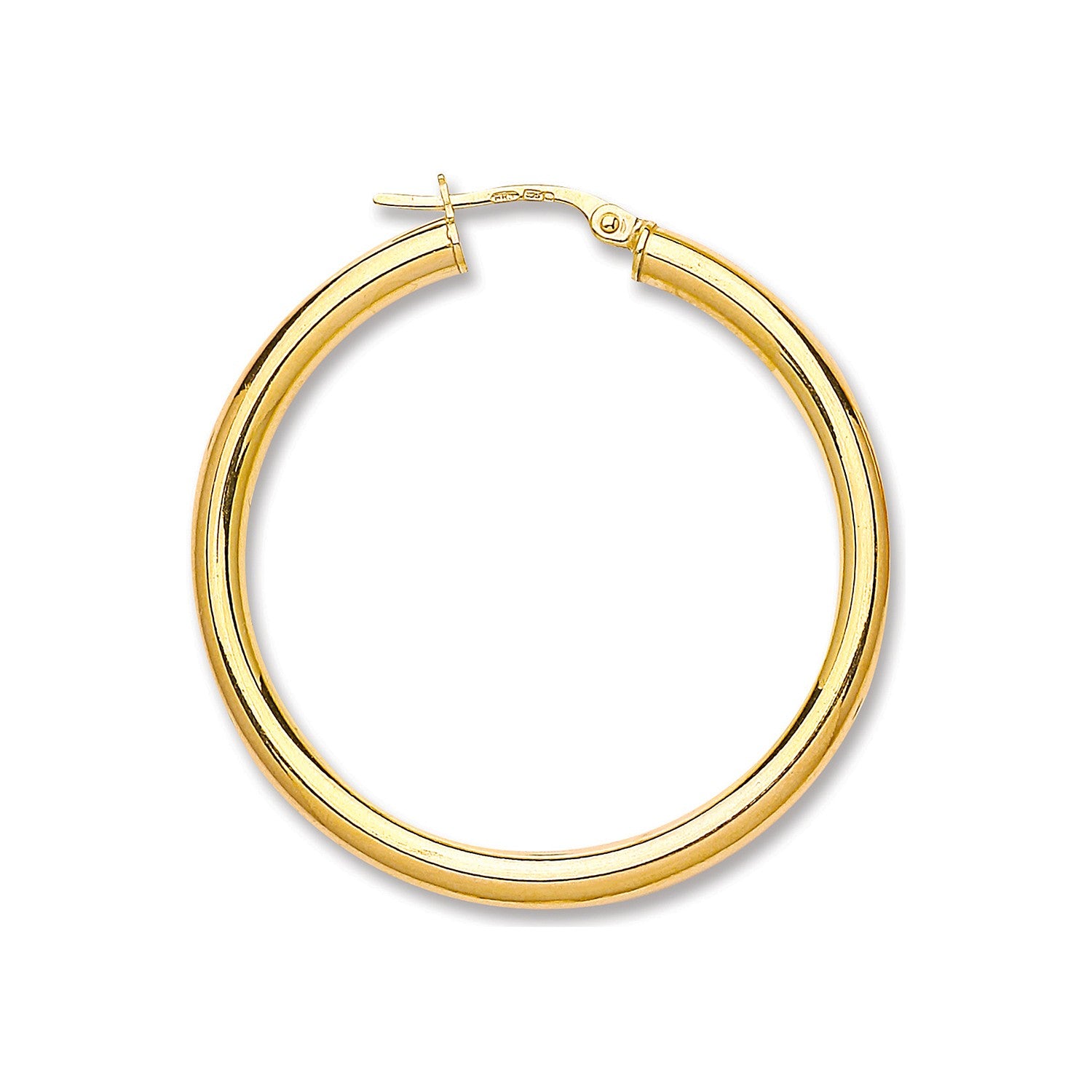 Yellow Gold 36mm Plain Tube Hoop Earrings