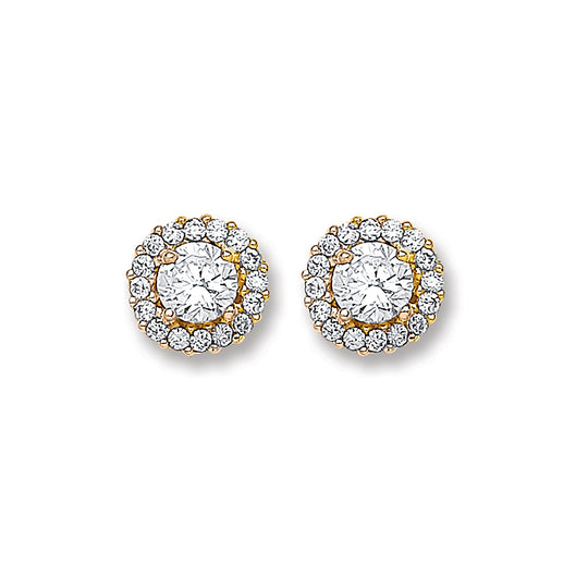 Yellow Gold CZ 7.3mm Cluster Stud