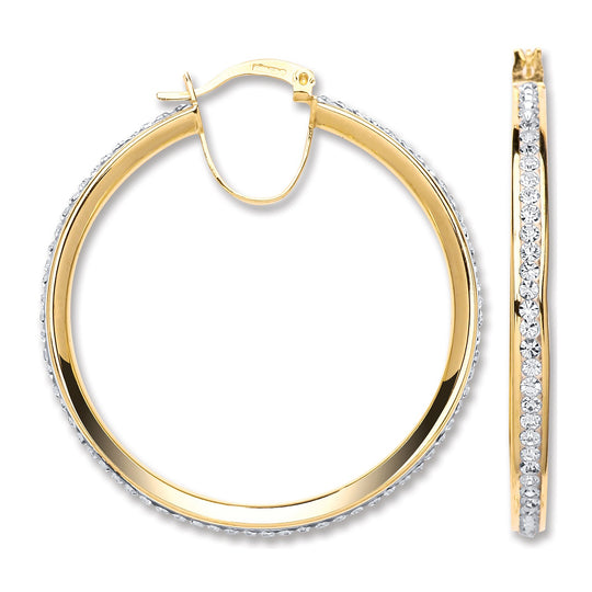 Yellow Gold 40.3mm Round Crystal Hoop
