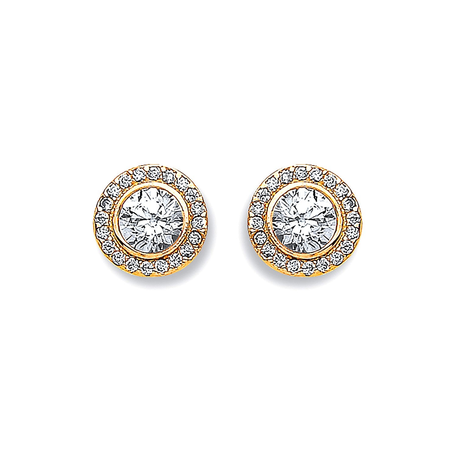 Yellow Gold 9mm Halo CZ Stud