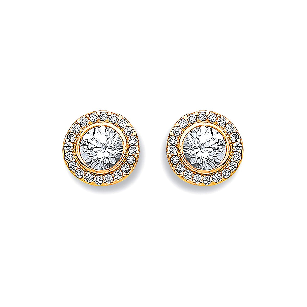 Yellow Gold 9mm Halo CZ Stud